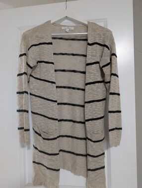 Love Tree Beige Striped Open Cardigan with Pockets
